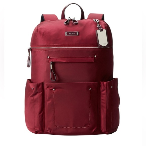 Tumi- Burgundy Red Voyageur Calais Nylon Computer Commuter Backpack - Picture 1 of 6